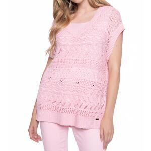 NEW PICADILLY open knit v-neck top in soft pink